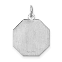 SS Rh-plt Engraveable Octagon Polished Front/Satin Back Disc Charm - 8
