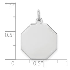 SS Rh-plt Engraveable Octagon Polished Front/Satin Back Disc Charm - 8