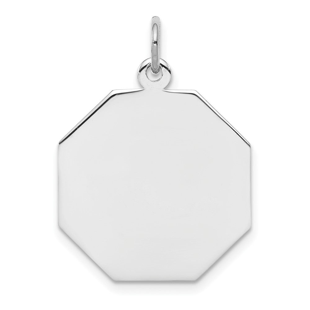 SS Rh-plt Engraveable Octagon Polished Front/Satin Back Disc Charm - 9
