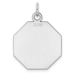 SS Rh-plt Engraveable Octagon Polished Front/Satin Back Disc Charm - 10