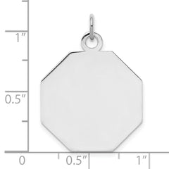 SS Rh-plt Engraveable Octagon Polished Front/Satin Back Disc Charm - 10