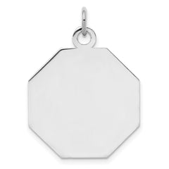 SS Rh-plt Engraveable Octagon Polished Front/Satin Back Disc Charm - 10