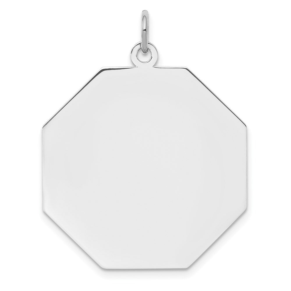 SS Rh-plt Engraveable Octagon Polished Front/Satin Back Disc Charm - 11
