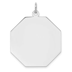 SS Rh-plt Engraveable Octagon Polished Front/Satin Back Disc Charm - 11