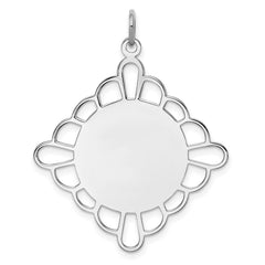 Sterling Silver Rh-plt Engraveable Polished Front/Satin Back Disc Charm - 47