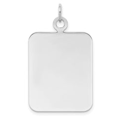 SS Rh-plt Engraveable Rectangle Polished Front/Satin Back Disc Charm - 10