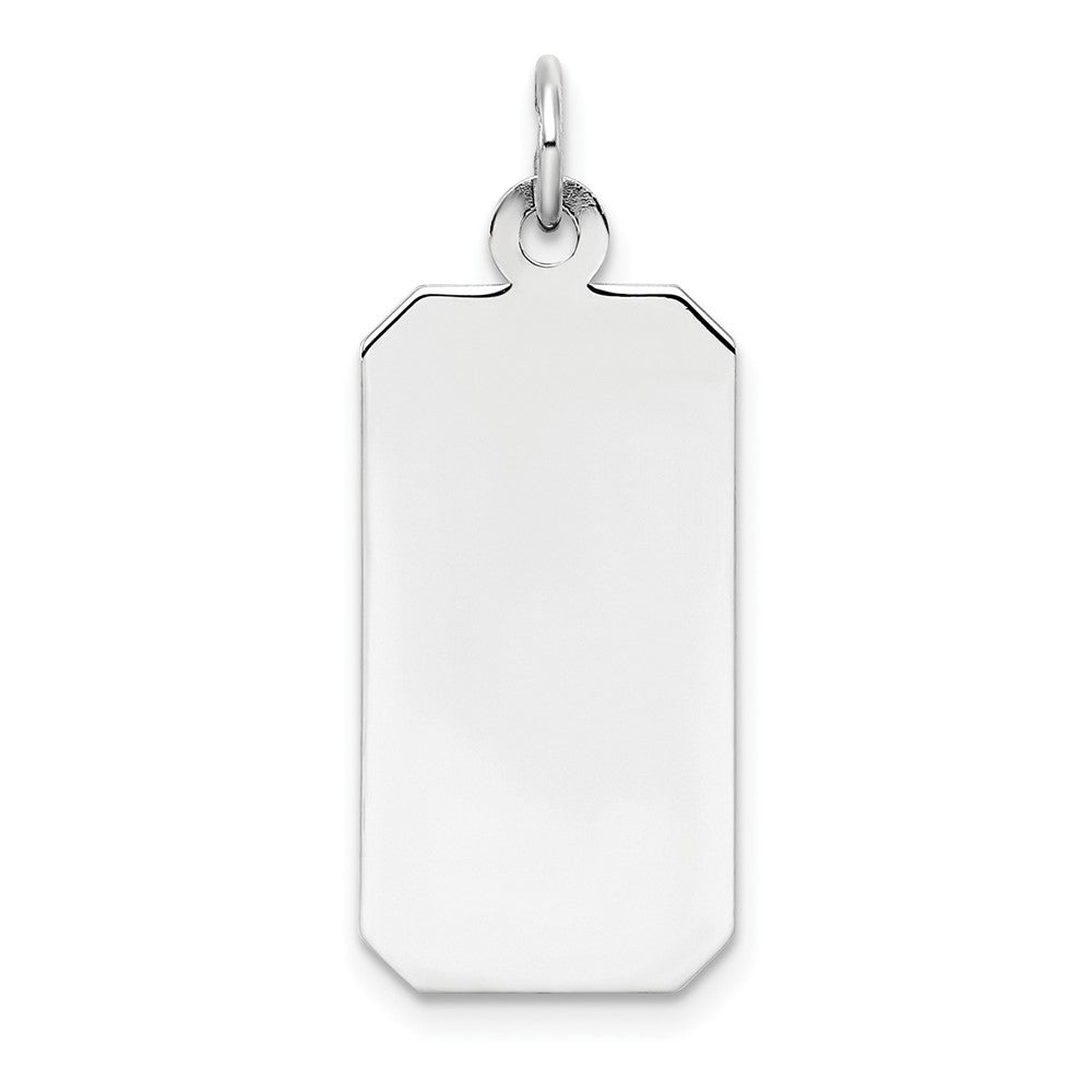 SS Rh-plt Engraveable Rectangle Polished Front/Satin Back Disc Charm - 8