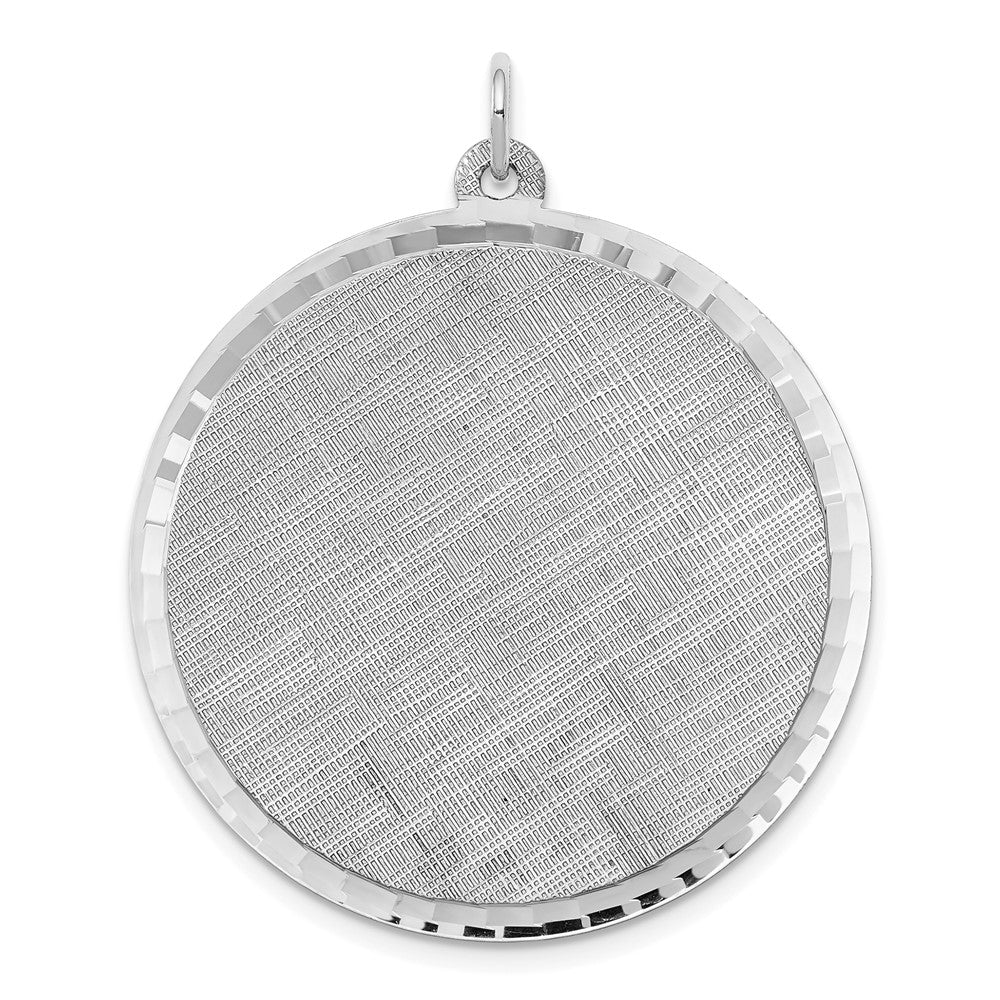 SS Rh-plt Engraveable Round Patterned Polished Front/Satin Back Disc - 4