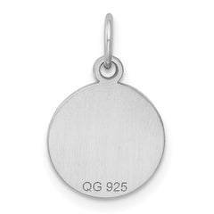 SS Rh-plt Engraveable Round Polished Front/Satin Back Disc Charm - 5
