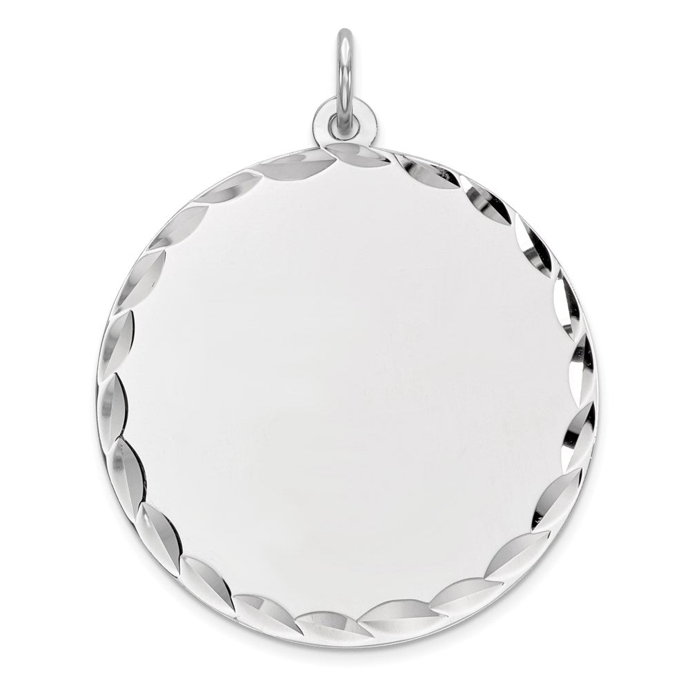 Sterling Silver Rhod-plated Eng. Rnd Polish Front/Satin Back Disc Charm - 6