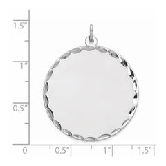 Sterling Silver Rhod-plated ENG. Round Polish Front/Satin Back Disc Charm