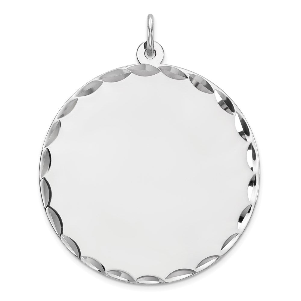 Sterling Silver Rhod-plated Eng. Rnd Polish Front/Satin Back Disc Charm - 16