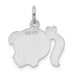 Sterling Silver Rhod-plate Pink Enamel Right Facing Girl Head Disc Charm - 2