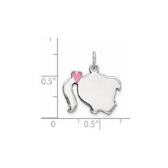Sterling Silver Rhod-plate Pink Enamel Right Facing Girl Head Disc Charm - 2