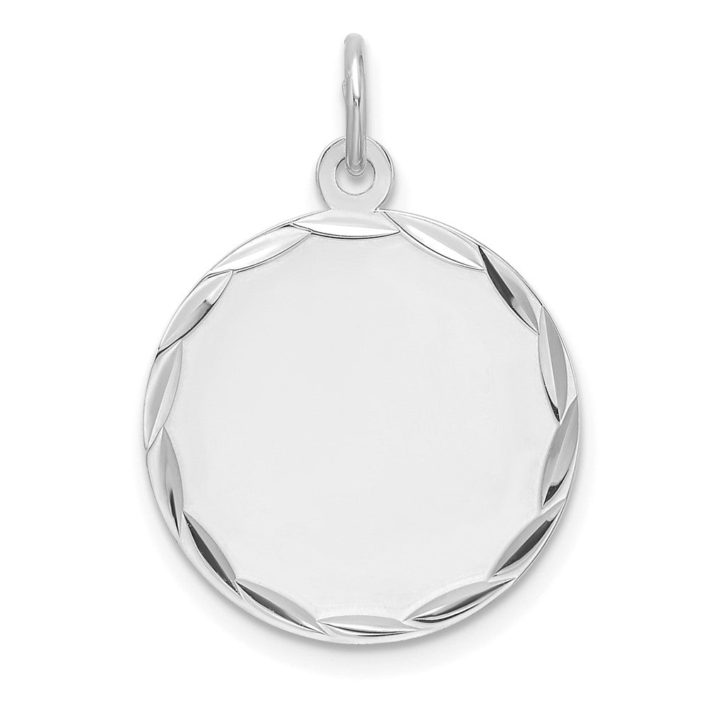 Sterling Silver Rhod-plated Eng. Rnd Polish Front/Satin Back Disc Charm - 46