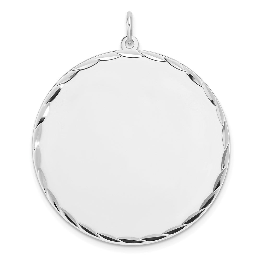 Sterling Silver Rhod-plated Eng. Rnd Polish Front/Satin Back Disc Charm - 40