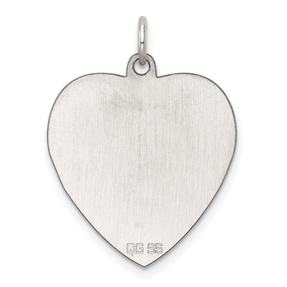 SS Rh-plt Engraveable Heart Polished Front/Satin Back Disc Charm - 9