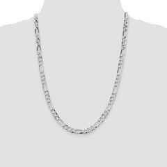 Sterling Silver Rhodium-plated 7.0mm Lightweight Flat Figaro Chain - 4