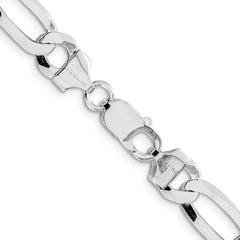 Sterling Silver Rhodium-plated 8.5mm Lightweight Flat Figaro Chain - 5