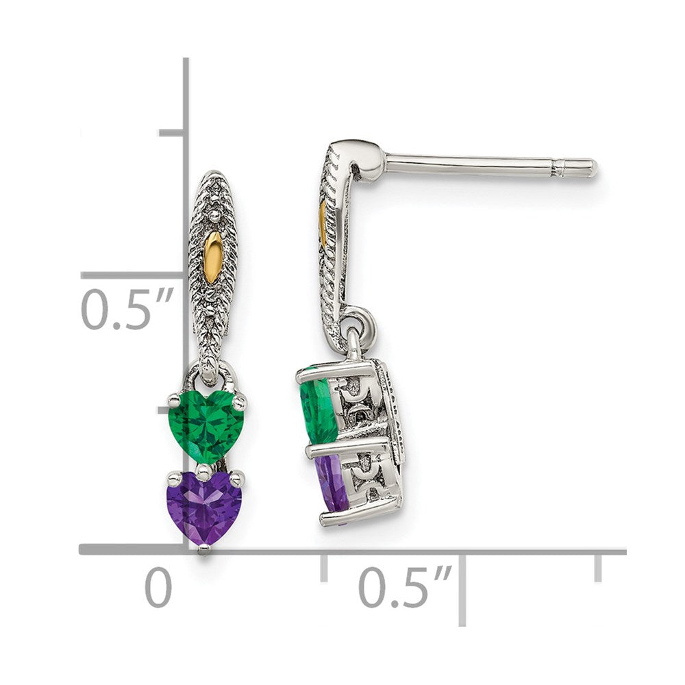 Sterling Silver Antiqued w/14k 2-stone Mother's Earring
