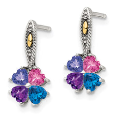 Sterling Silver Antiqued w/14k 4-stone Mother's Earring