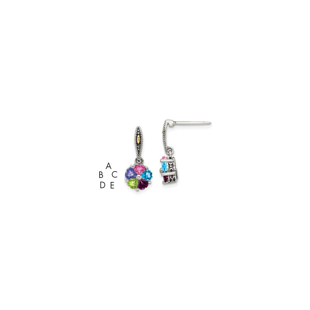 Sterling Silver Antiqued w/14k 5-stone Mother's Earring