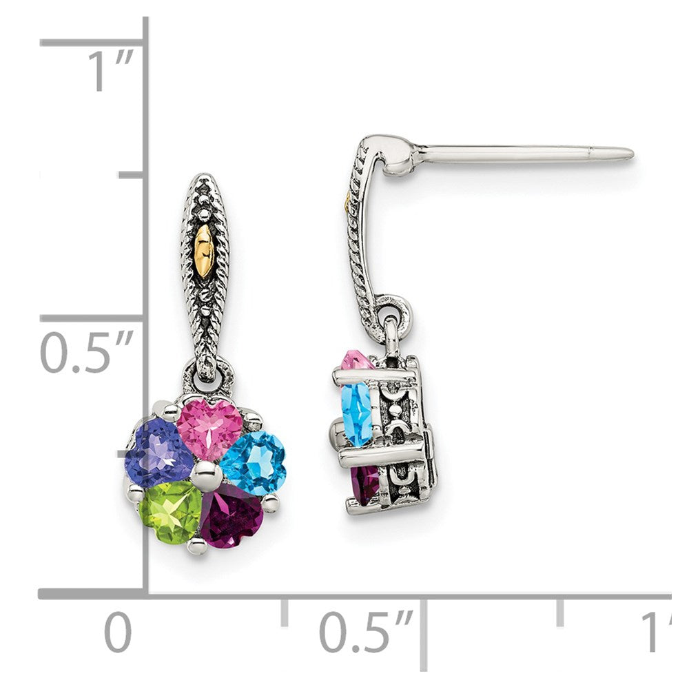 Sterling Silver Antiqued w/14k 5-stone Mother's Earring