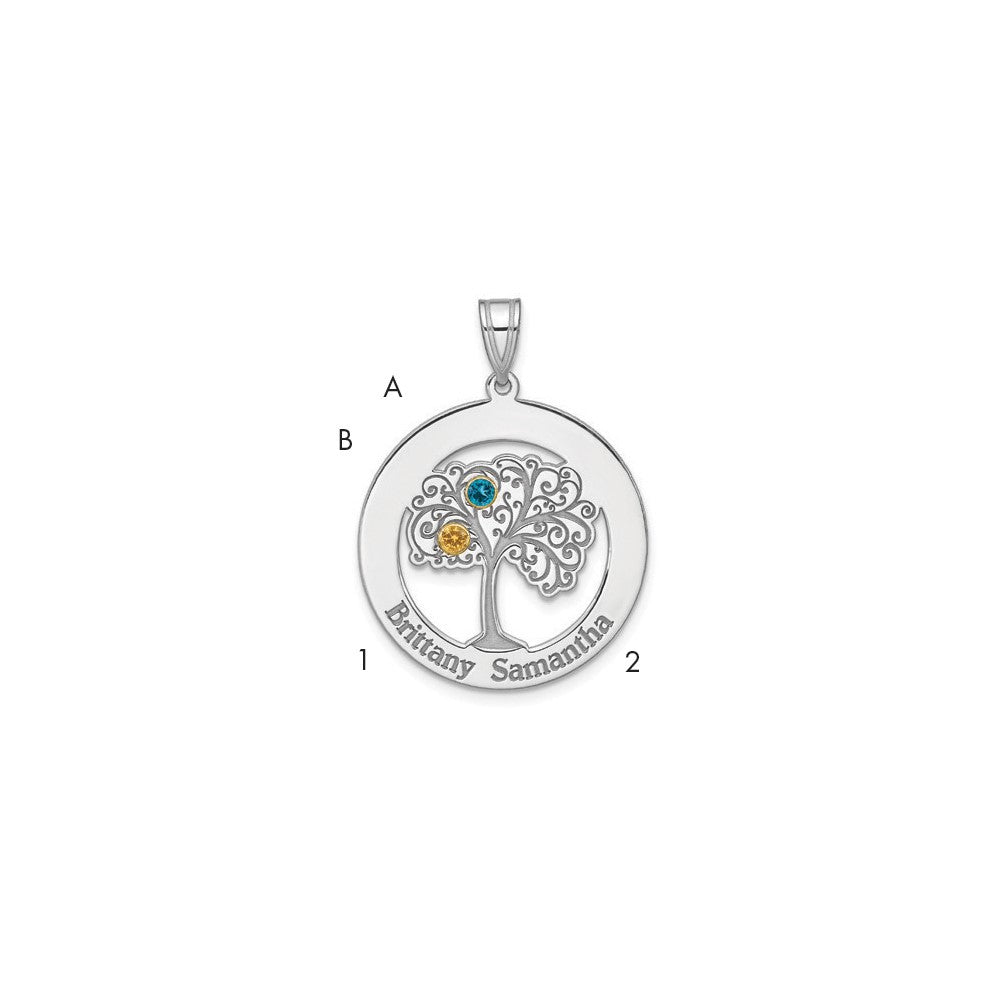 Sterling Silver/Rhod-plated 2 Birthstone with 14k Bezel Pendant