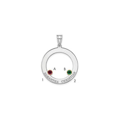 SS/Rhod-plated 2 Birthstone Circle with 14k Bezel Family Pendant