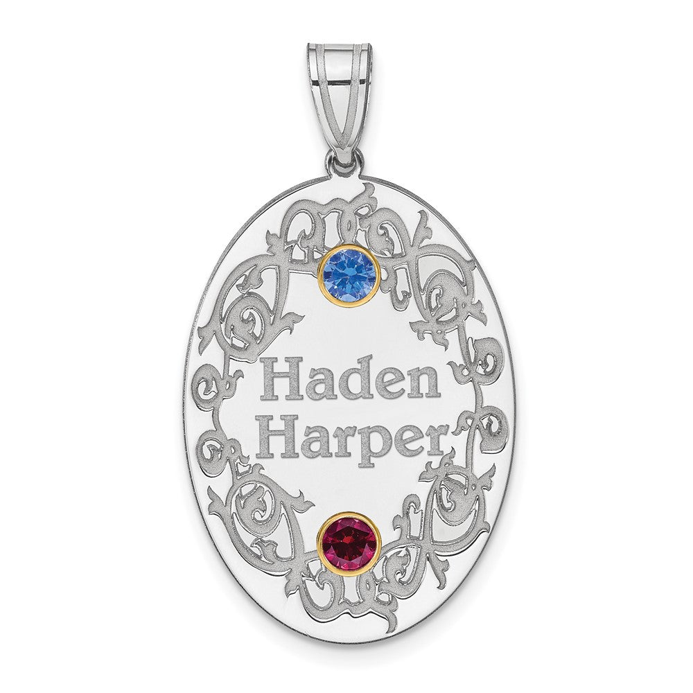 Sterling Silver Rhodium-plated/14k Bezel Crystal Family Pendant - 2