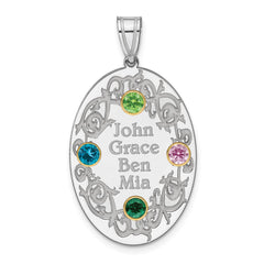 Sterling Silver Rhodium-plated/14k Bezel Crystal Family Pendant - 10