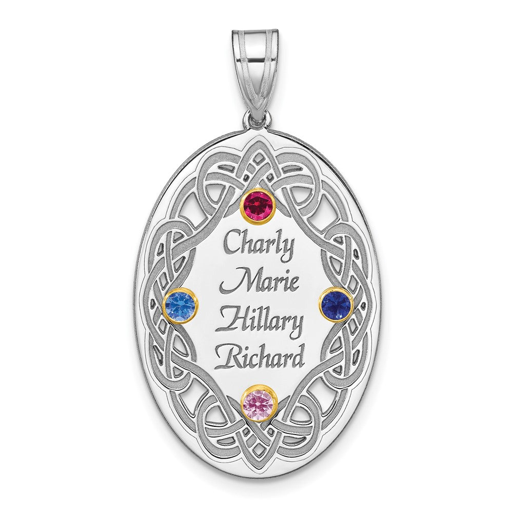 Sterling Silver Rhodium-plated/14k Bezel Crystal Family Pendant - 12