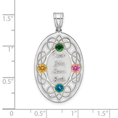 Sterling Silver Rhodium-plated/14k Bezel Crystal Family Pendant - 3