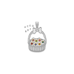 Sterling Silver 7 Birthstone with 14ky Bezel Easter Basket Pendant