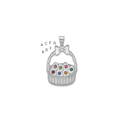 Sterling Silver 7 Birthstone with SS Bezel Easter Basket Pendant