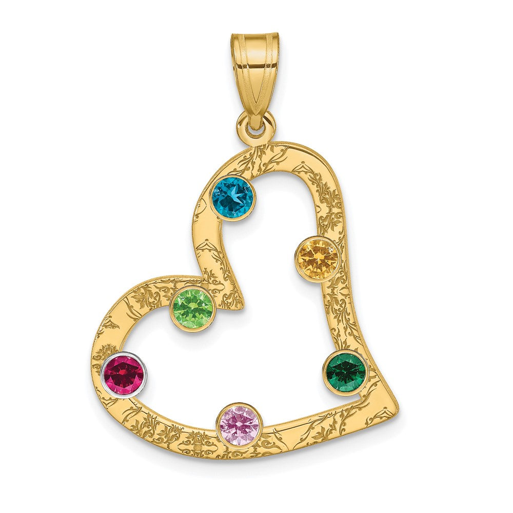 Sterling Silver/Gold-plated 6 Birthstone Heart with SS Bezel Family Pendant