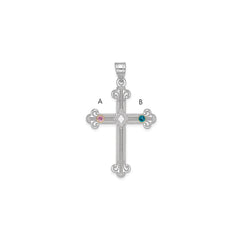 Sterling Silver Rh-plt/14k Bezel Crystal Family Cross Pendant - 5