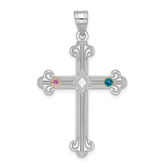 Sterling Silver Rh-plt/14k Bezel Crystal Family Cross Pendant - 5
