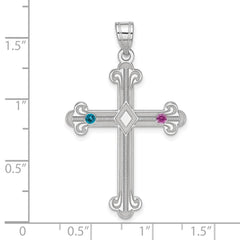 Sterling Silver Rh-plt Crystal Family Cross Pendant - 7