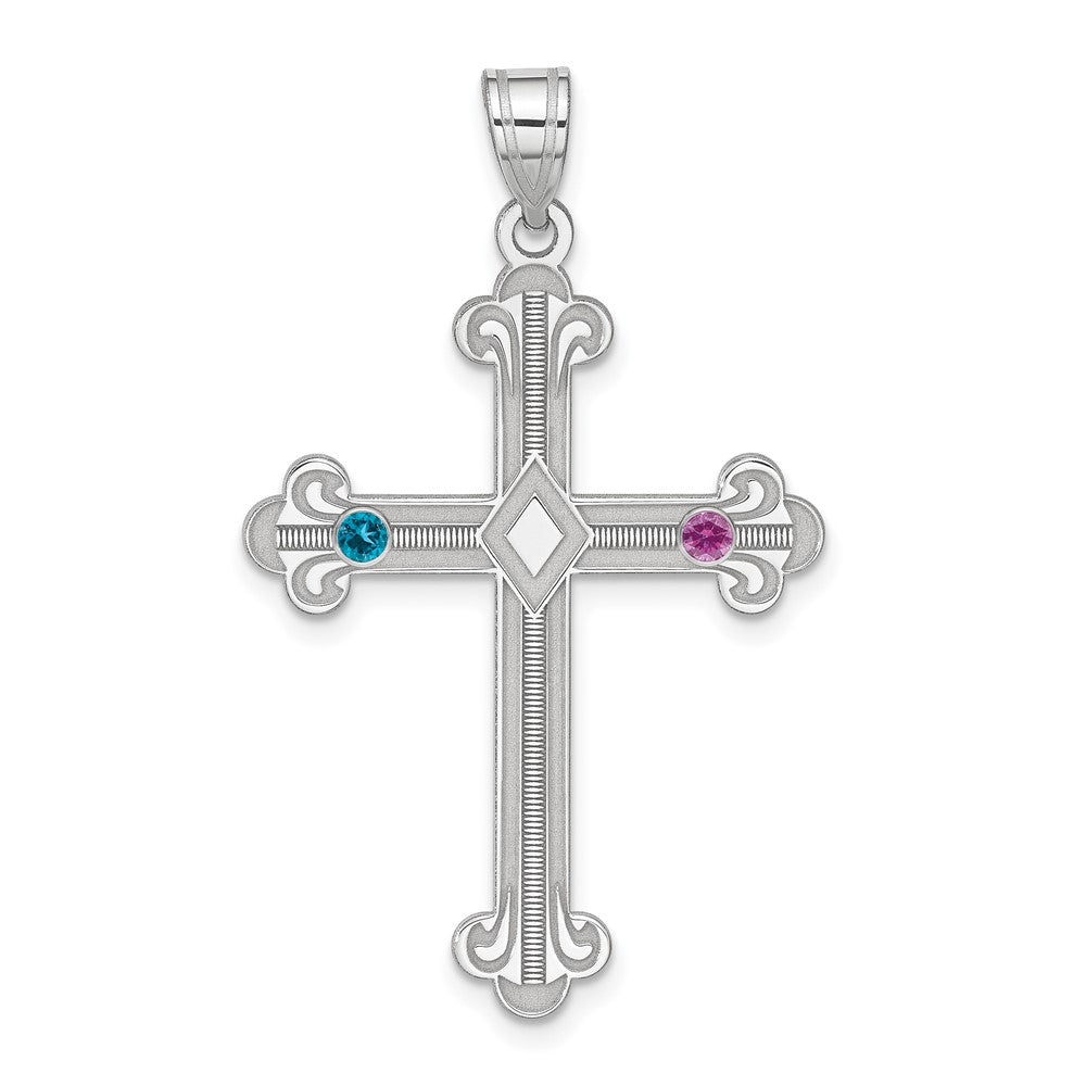 Sterling Silver Rh-plt Crystal Family Cross Pendant - 7