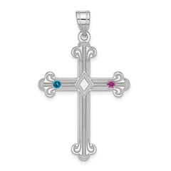Sterling Silver Rh-plt Crystal Family Cross Pendant - 7