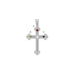Sterling Silver Rh-plt/14k Bezel Crystal Family Cross Pendant - 6