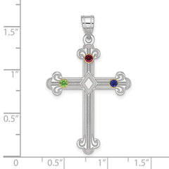 Sterling Silver Rh-plt/14k Bezel Crystal Family Cross Pendant - 6