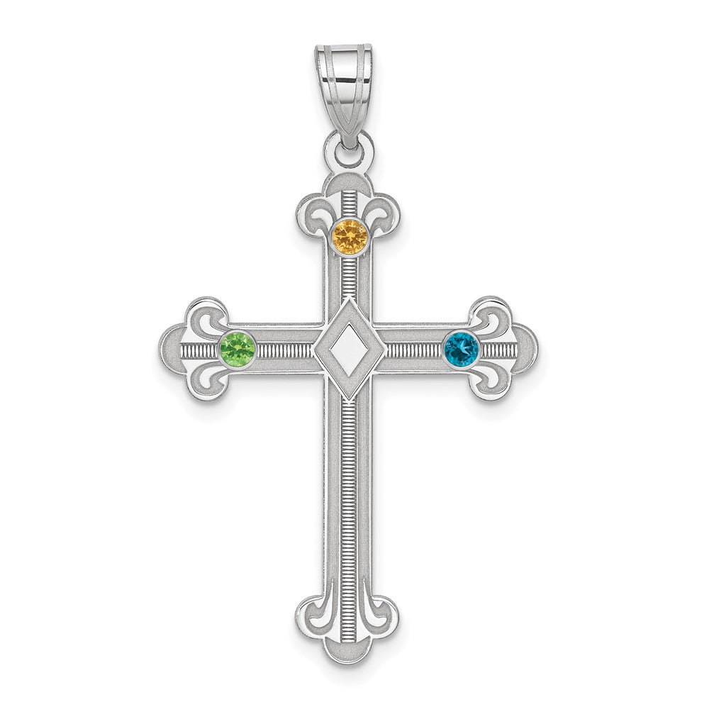 Sterling Silver Rh-plt Crystal Family Cross Pendant - 11