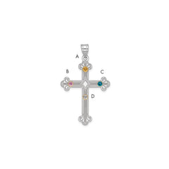Sterling Silver Rh-plt/14k Bezel Crystal Family Cross Pendant - 9