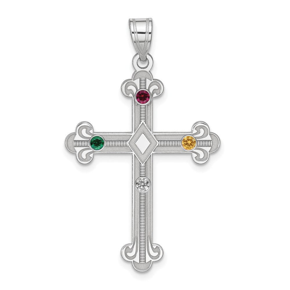 Sterling Silver Rh-plt Crystal Family Cross Pendant - 5