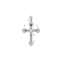 Sterling Silver Rh-plt Crystal Family Cross Pendant - 8