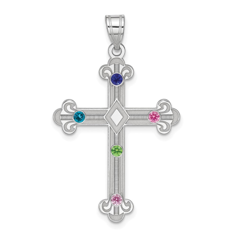 Sterling Silver Rh-plt Crystal Family Cross Pendant - 8