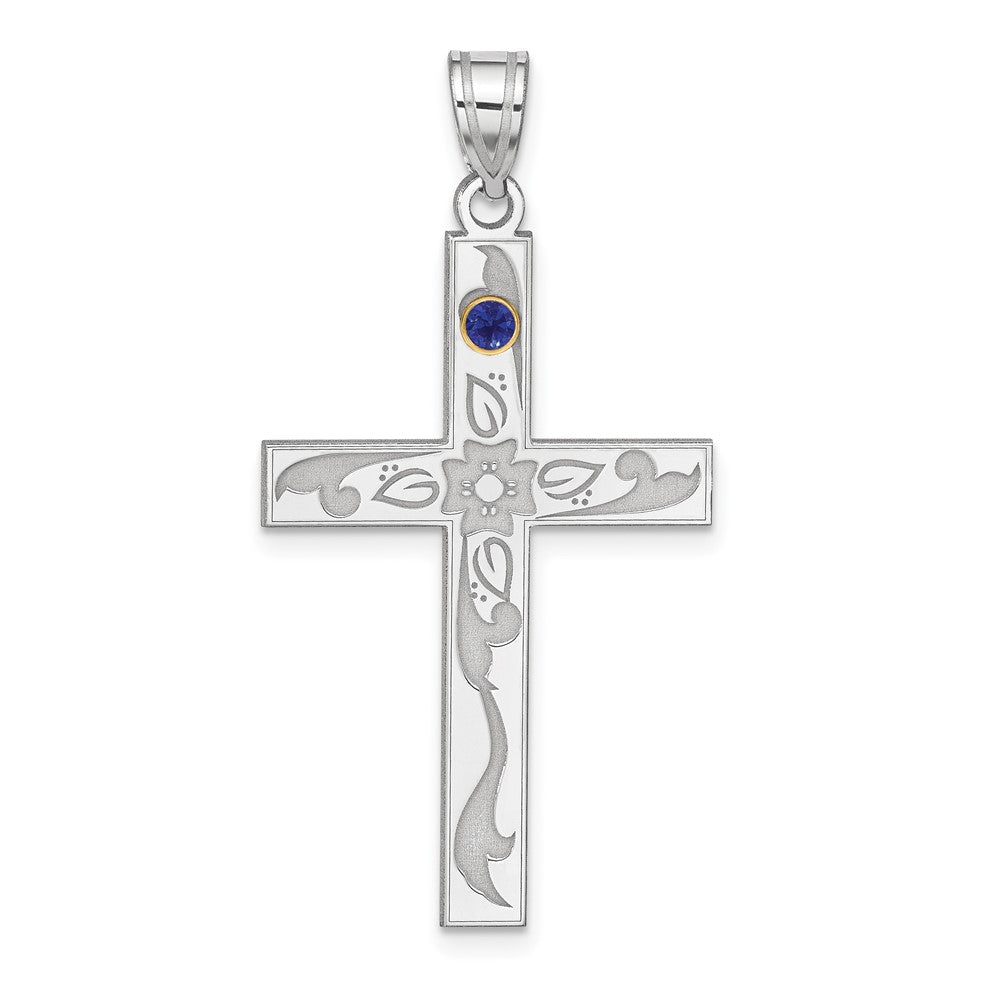 Sterling Silver Rh-plt/14k Bezel Crystal Family Cross Pendant - 15