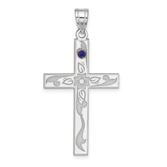Sterling Silver Rh-plt/14k Bezel Crystal Family Cross Pendant - 15